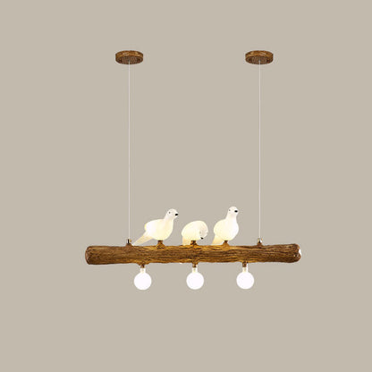 Traditional Vintage Resin Imitation Branch Bird Glass Shade 3/5/8/6/11/17-Light Island Light Chandelier For Living Room