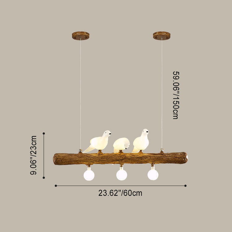Traditional Vintage Resin Imitation Branch Bird Glass Shade 3/5/8/6/11/17-Light Island Light Chandelier For Living Room