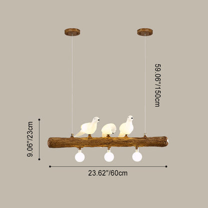 Traditional Vintage Resin Imitation Branch Bird Glass Shade 3/5/8/6/11/17-Light Island Light Chandelier For Living Room