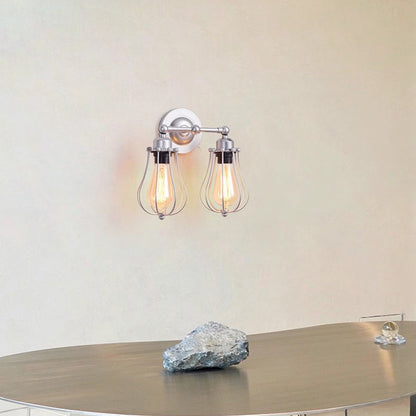 Contemporary Industrial Iron Frame Gourd Shade 1/2-Light Wall Sconce Lamp For Living Room