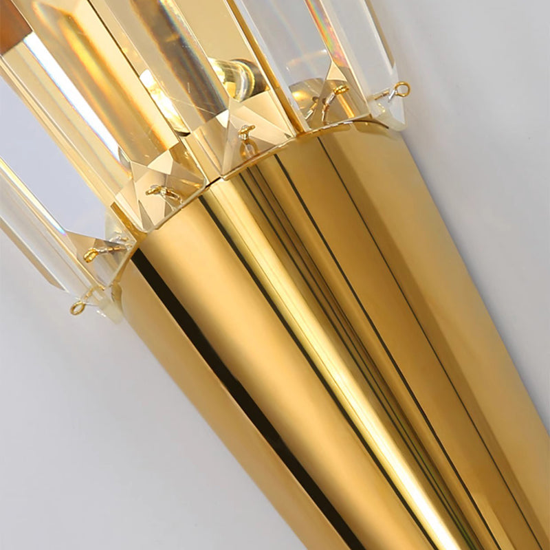Modern Luxury Stainless Steel Stacked Crystal Cone Shade 3/5/7-Light Wall Sconce Lamp For Bedroom