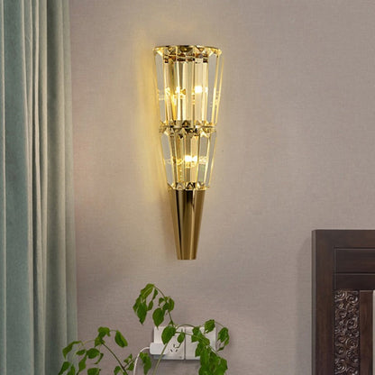 Modern Luxury Stainless Steel Stacked Crystal Cone Shade 3/5/7-Light Wall Sconce Lamp For Bedroom