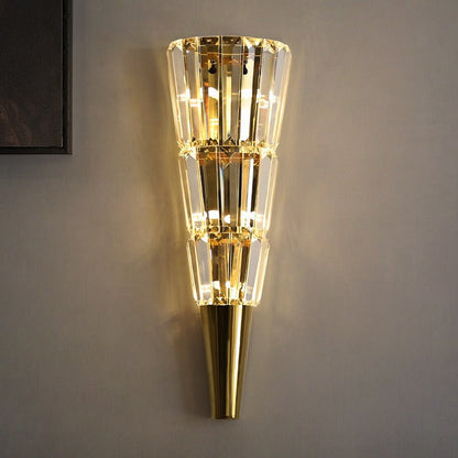 Modern Luxury Stainless Steel Stacked Crystal Cone Shade 3/5/7-Light Wall Sconce Lamp For Bedroom