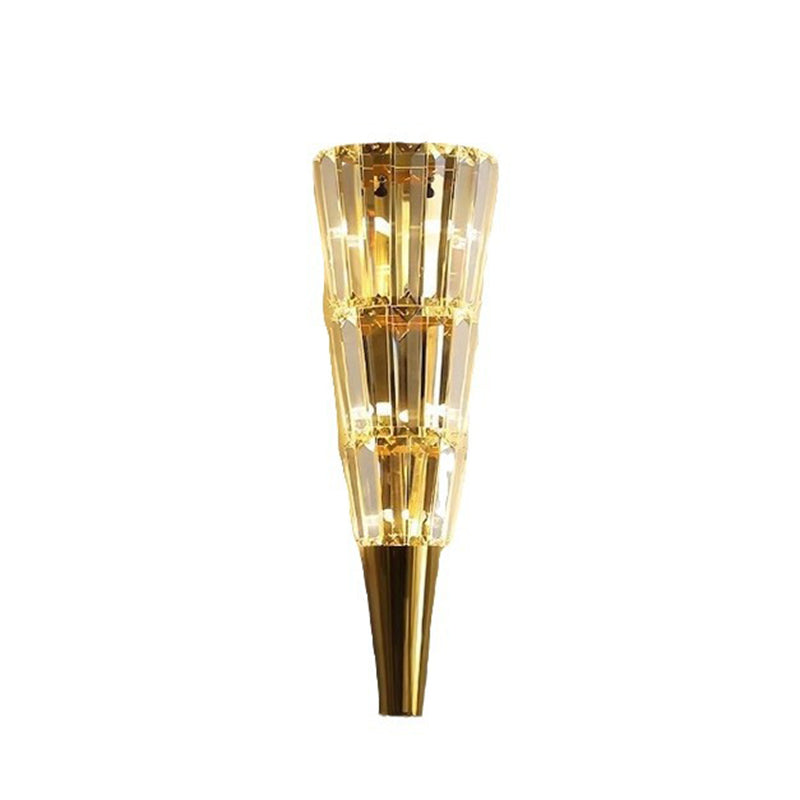 Modern Luxury Stainless Steel Stacked Crystal Cone Shade 3/5/7-Light Wall Sconce Lamp For Bedroom