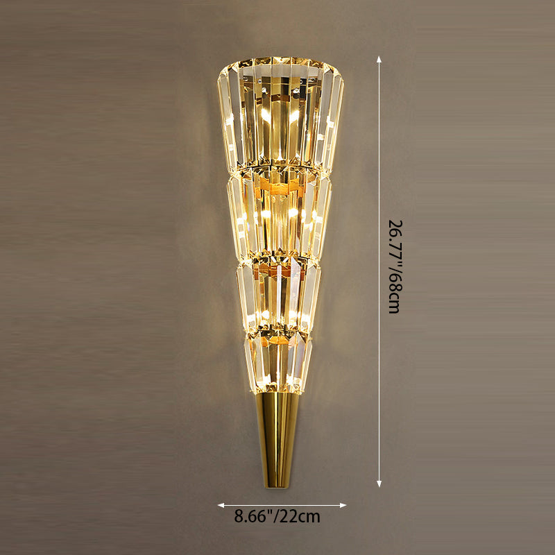 Modern Luxury Stainless Steel Stacked Crystal Cone Shade 3/5/7-Light Wall Sconce Lamp For Bedroom