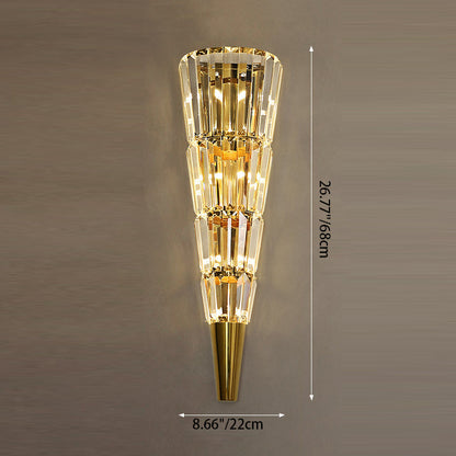 Modern Luxury Stainless Steel Stacked Crystal Cone Shade 3/5/7-Light Wall Sconce Lamp For Bedroom