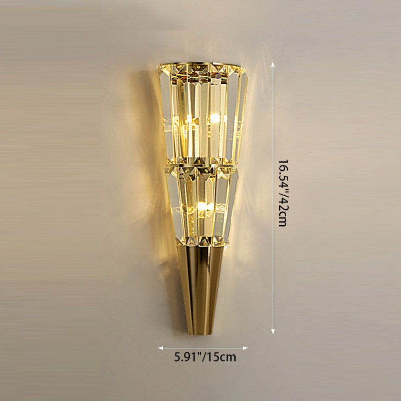 Modern Luxury Stainless Steel Stacked Crystal Cone Shade 3/5/7-Light Wall Sconce Lamp For Bedroom