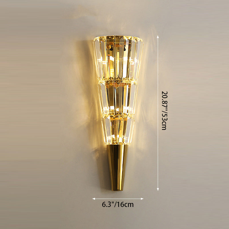 Modern Luxury Stainless Steel Stacked Crystal Cone Shade 3/5/7-Light Wall Sconce Lamp For Bedroom