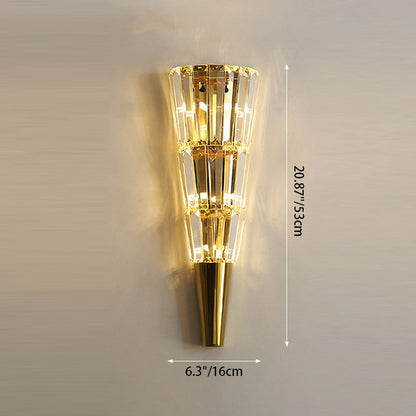 Modern Luxury Stainless Steel Stacked Crystal Cone Shade 3/5/7-Light Wall Sconce Lamp For Bedroom