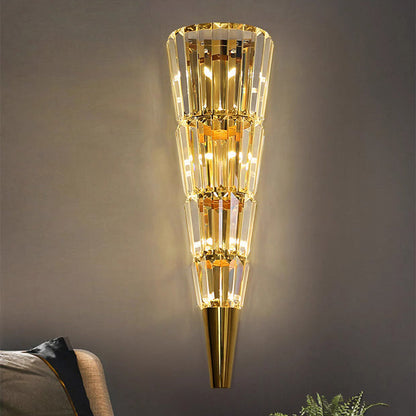 Modern Luxury Stainless Steel Stacked Crystal Cone Shade 3/5/7-Light Wall Sconce Lamp For Bedroom