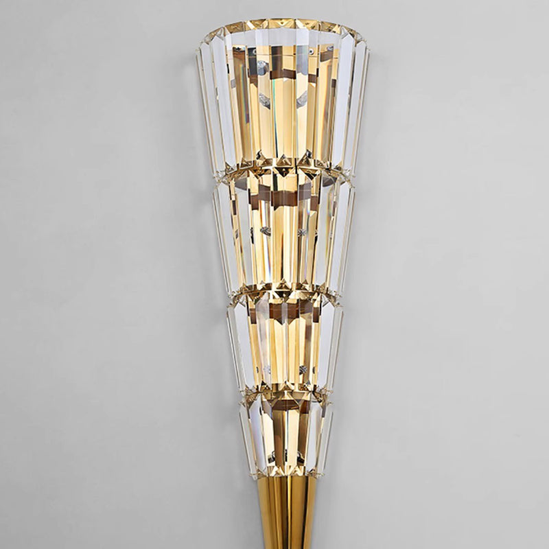 Modern Luxury Stainless Steel Stacked Crystal Cone Shade 3/5/7-Light Wall Sconce Lamp For Bedroom
