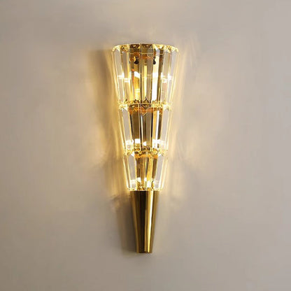 Modern Luxury Stainless Steel Stacked Crystal Cone Shade 3/5/7-Light Wall Sconce Lamp For Bedroom