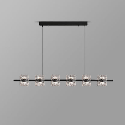 Contemporary Nordic Iron Resin Ice Crack Texture Design Square LED Chandelier Island Light For Dining Room