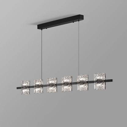Contemporary Nordic Iron Resin Ice Crack Texture Design Square LED Chandelier Island Light For Dining Room