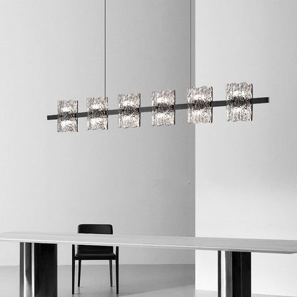 Contemporary Nordic Iron Resin Ice Crack Texture Design Square LED Chandelier Island Light For Dining Room