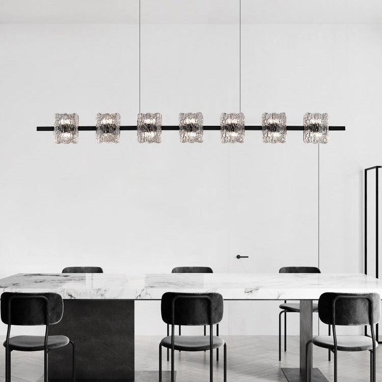 Contemporary Nordic Iron Resin Ice Crack Texture Design Square LED Chandelier Island Light For Dining Room