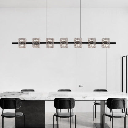 Contemporary Nordic Iron Resin Ice Crack Texture Design Square LED Chandelier Island Light For Dining Room