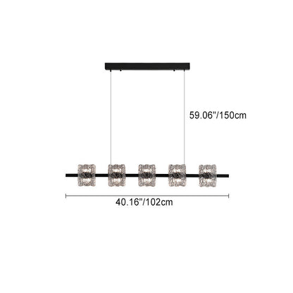Contemporary Nordic Iron Resin Ice Crack Texture Design Square LED Chandelier Island Light For Dining Room