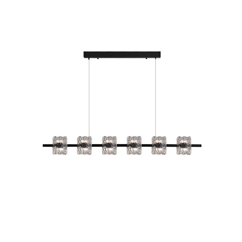 Contemporary Nordic Iron Resin Ice Crack Texture Design Square LED Chandelier Island Light For Dining Room