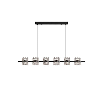 Contemporary Nordic Iron Resin Ice Crack Texture Design Square LED Chandelier Island Light For Dining Room