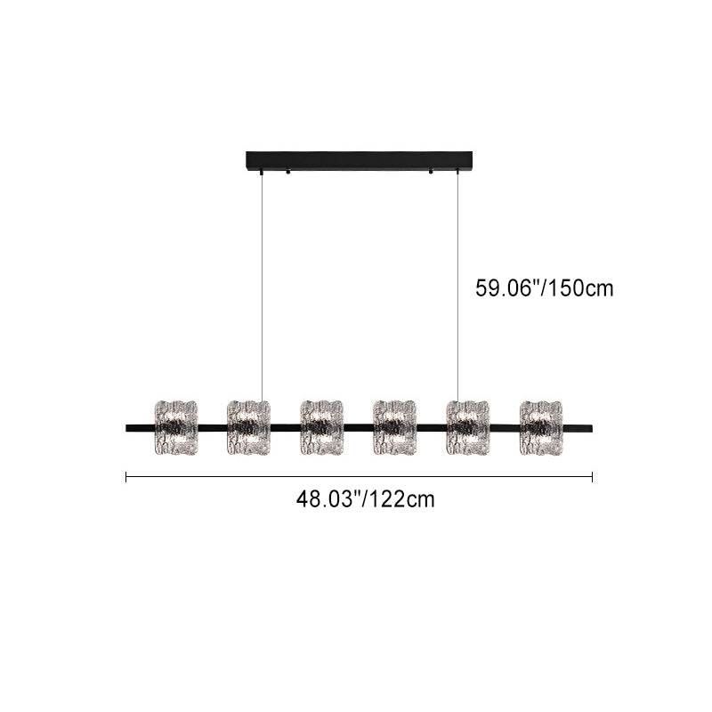 Contemporary Nordic Iron Resin Ice Crack Texture Design Square LED Chandelier Island Light For Dining Room