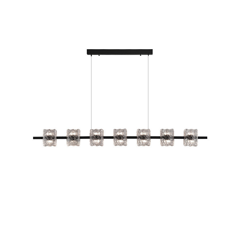 Contemporary Nordic Iron Resin Ice Crack Texture Design Square LED Chandelier Island Light For Dining Room
