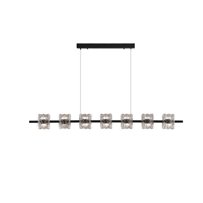 Contemporary Nordic Iron Resin Ice Crack Texture Design Square LED Chandelier Island Light For Dining Room