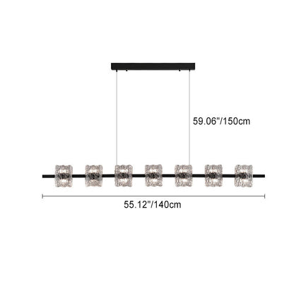 Contemporary Nordic Iron Resin Ice Crack Texture Design Square LED Chandelier Island Light For Dining Room