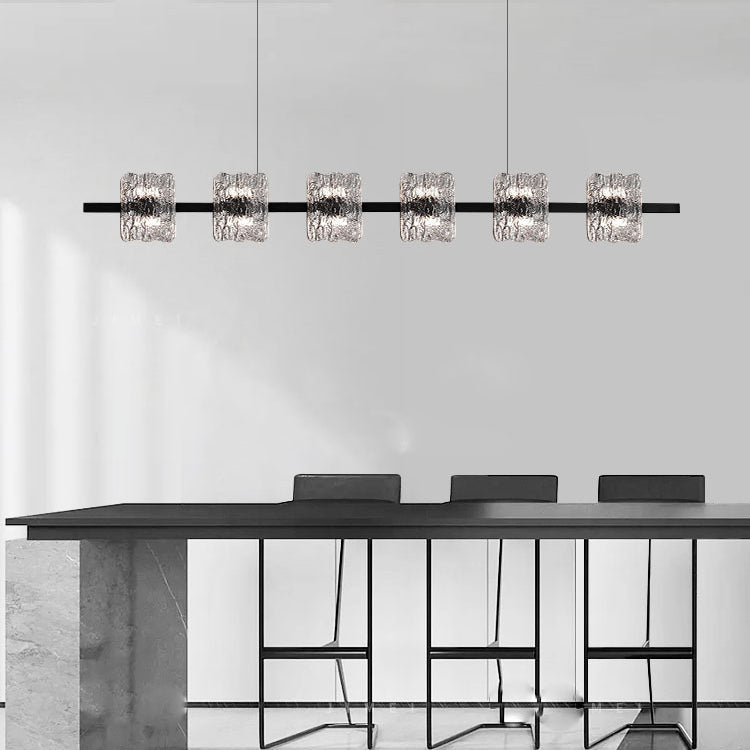 Contemporary Nordic Iron Resin Ice Crack Texture Design Square LED Chandelier Island Light For Dining Room