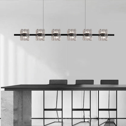 Contemporary Nordic Iron Resin Ice Crack Texture Design Square LED Chandelier Island Light For Dining Room