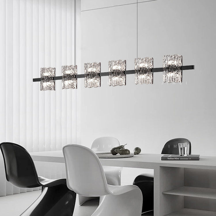 Contemporary Nordic Iron Resin Ice Crack Texture Design Square LED Chandelier Island Light For Dining Room