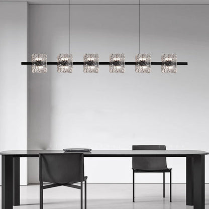Contemporary Nordic Iron Resin Ice Crack Texture Design Square LED Chandelier Island Light For Dining Room