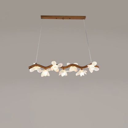 Traditional Vintage Resin Branch Lotus Petal Glass Shade 7/9/11/13-Light Chandelier Island Light For Living Room