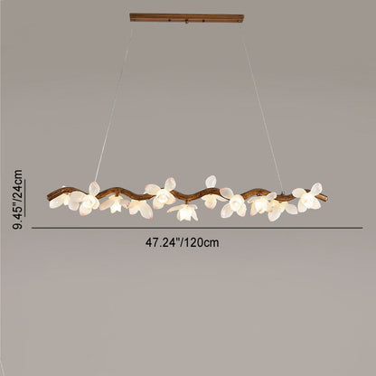 Traditional Vintage Resin Branch Lotus Petal Glass Shade 7/9/11/13-Light Chandelier Island Light For Living Room
