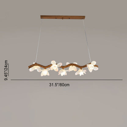 Traditional Vintage Resin Branch Lotus Petal Glass Shade 7/9/11/13-Light Chandelier Island Light For Living Room
