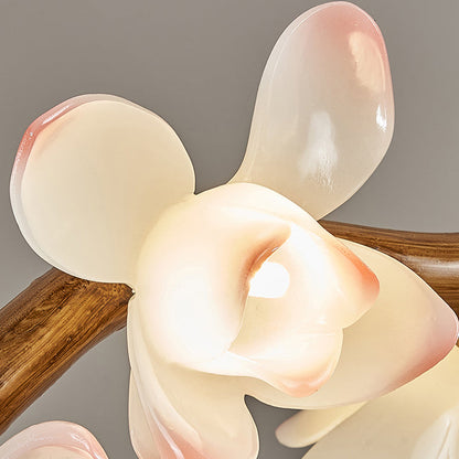 Traditional Vintage Resin Branch Lotus Petal Glass Shade 7/9/11/13-Light Chandelier Island Light For Living Room