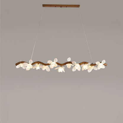 Traditional Vintage Resin Branch Lotus Petal Glass Shade 7/9/11/13-Light Chandelier Island Light For Living Room