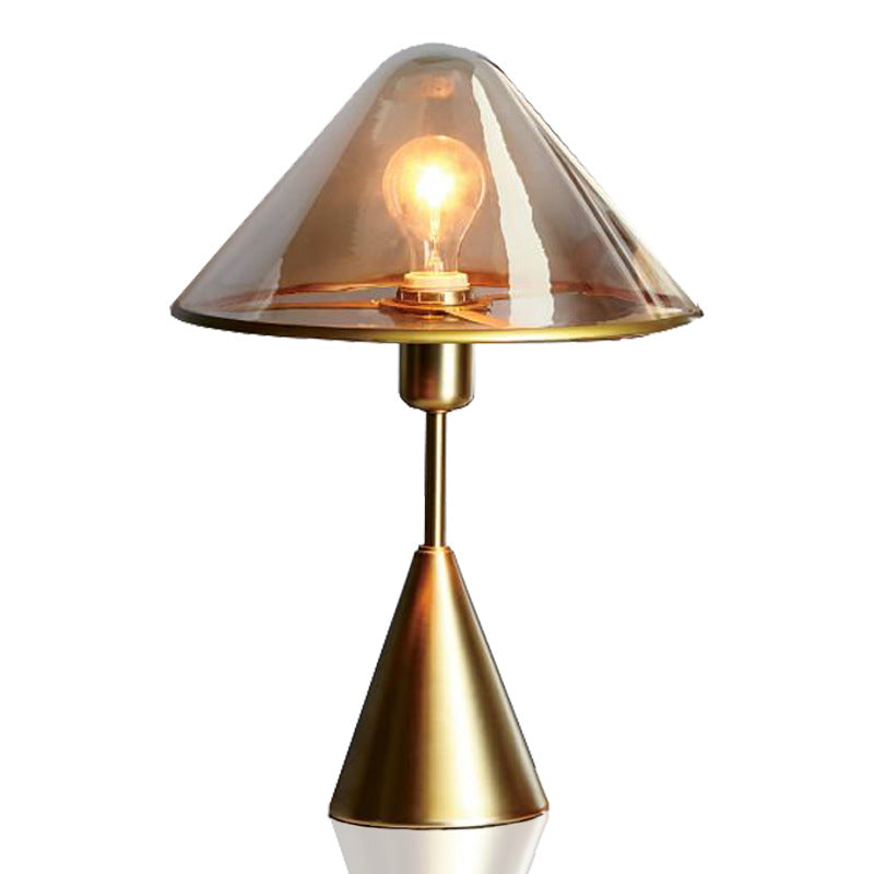 Contemporary Luxury Glass Conical Shade Metal Base 1-Light Table Lamp For Bedroom