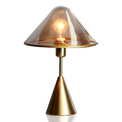 Contemporary Luxury Glass Conical Shade Metal Base 1-Light Table Lamp For Bedroom