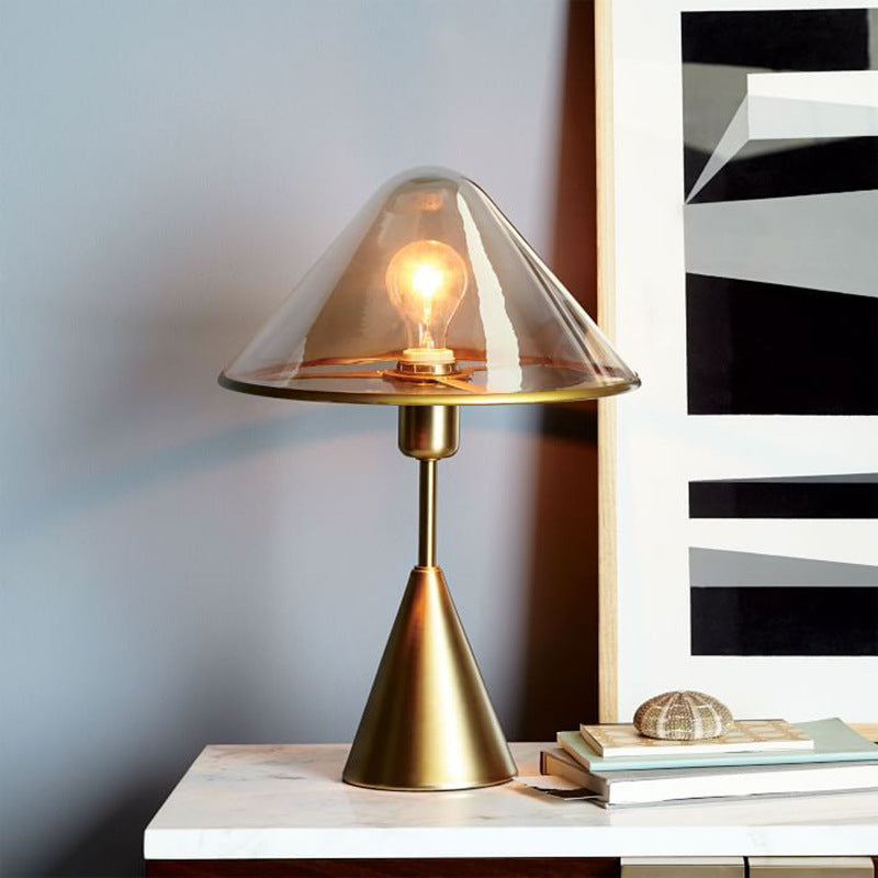 Contemporary Luxury Glass Conical Shade Metal Base 1-Light Table Lamp For Bedroom