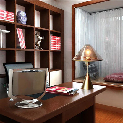 Contemporary Luxury Glass Conical Shade Metal Base 1-Light Table Lamp For Bedroom