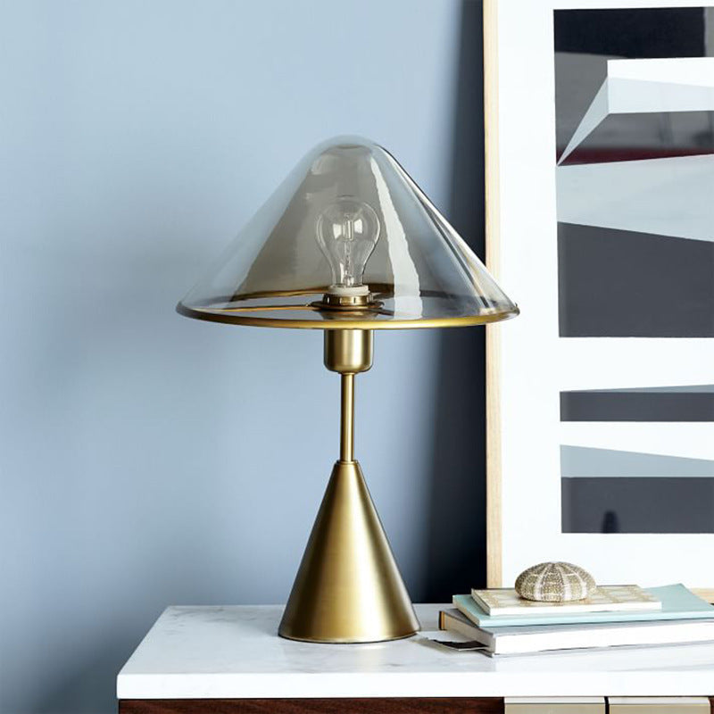 Contemporary Luxury Glass Conical Shade Metal Base 1-Light Table Lamp For Bedroom