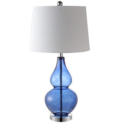Contemporary Creative Double Gourd Glass Fabric Round Shade 1-Light Table Lamp For Study