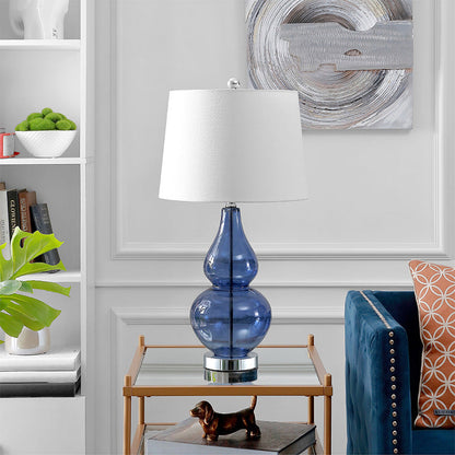 Contemporary Creative Double Gourd Glass Fabric Round Shade 1-Light Table Lamp For Study