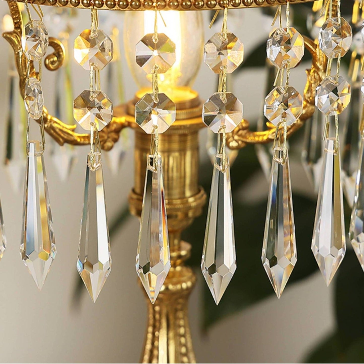 Contemporary Creative Antique Brass Carved Base Glass Crystal Shade 1-Light Table Lamp For Study