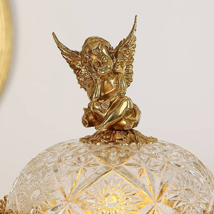 Contemporary Creative Antique Brass Carved Base Glass Crystal Shade 1-Light Table Lamp For Study