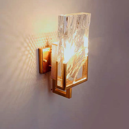 Contemporary Retro Metal Crystal Rectangular Shade 1-Light Wall Sconce Lamp For Living Room