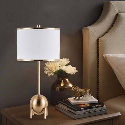 Contemporary Nordic Cylinder Fabric Shade Iron Spherical Base 1-Light Table Lamp For Study