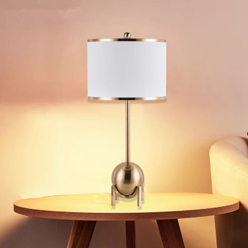 Contemporary Nordic Cylinder Fabric Shade Iron Spherical Base 1-Light Table Lamp For Study