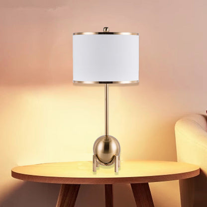 Contemporary Nordic Cylinder Fabric Shade Iron Spherical Base 1-Light Table Lamp For Study